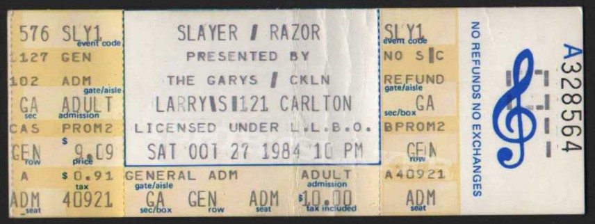 Other Collectable - Slayer ticket - 1st time in Toronto - 1984