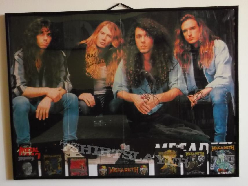 Megadeth - Framed Rust in Piece era line up poster autographed by all 4 members plus some Megadeth patches