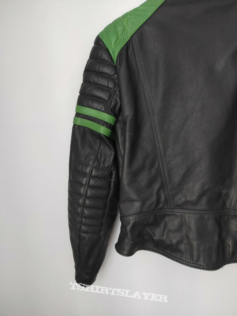 MOTO CUIR Leather Jacket Black/Green 70-80&#039;s Size: M/L