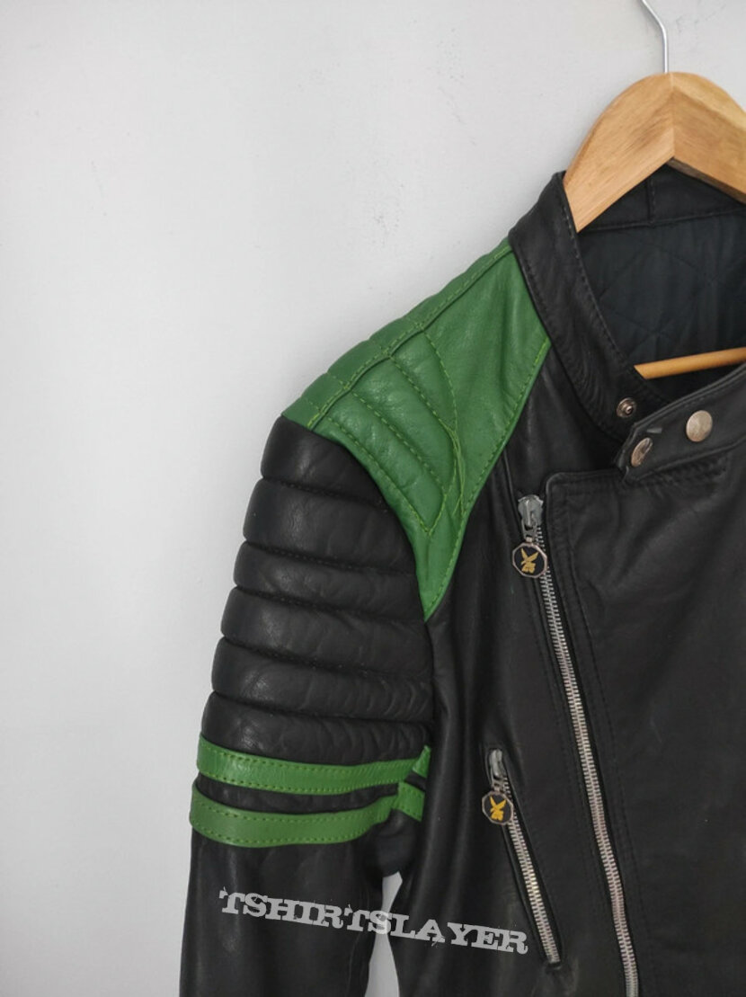 MOTO CUIR Leather Jacket Black/Green 70-80&#039;s Size: M/L