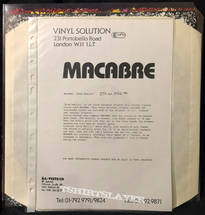 Macabre - Grim Reality - 12" Vinyl EP (Vinyl Solution, 1989) Macabre - Grim Reality - 12" Vinyl EP (Vinyl Solution, 1989)
