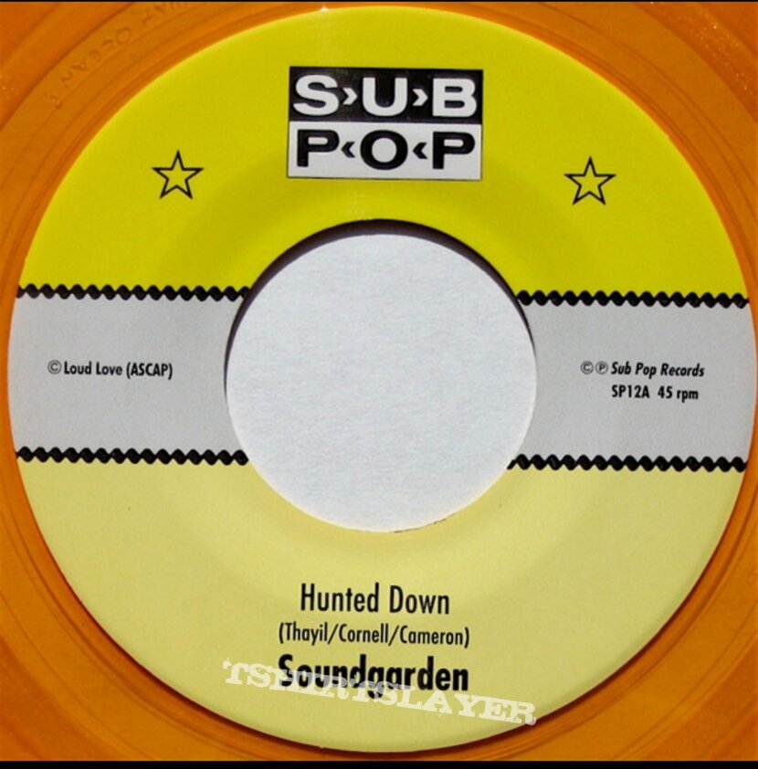 Soundgarden - Hunted Down b/w Nothing to Say 2010 Limited Edition 5475 copies,reissue, Orange Translucent Vinyl for the R.S.D. Includes voucher with code to download mp3&#039;s of the 2 tracks Fold over picture sleeve Sub Pop Alternative Rock Grunge M.35