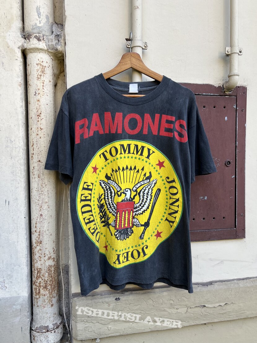 1990's Ramones "Hey Oh, Let's Go" Helter Skelter Merchandising Double Print T Shirt 1990's Ramones "Hey Oh, Let's Go" Helter Skelter Merchandising Double Print T Shirt