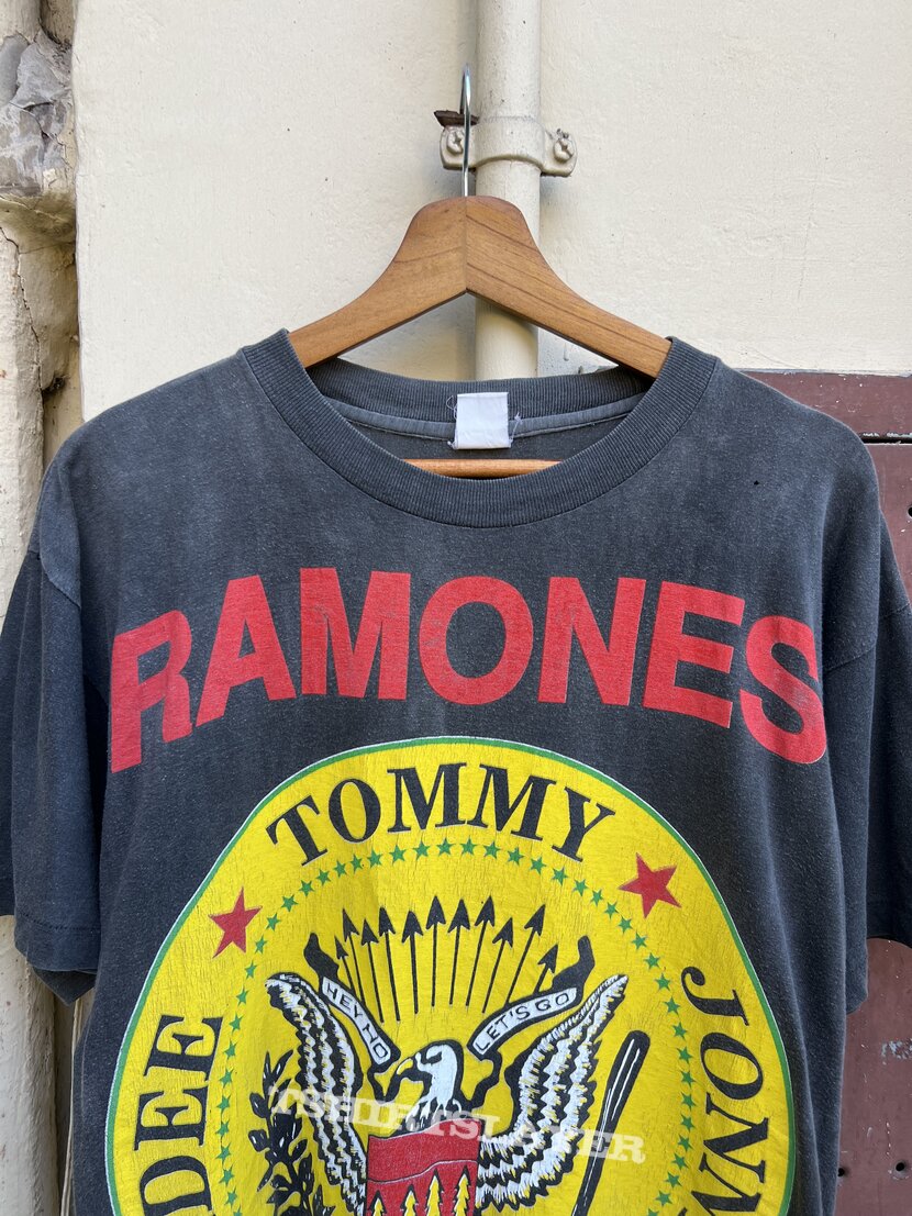 1990's Ramones "Hey Oh, Let's Go" Helter Skelter Merchandising Double Print T Shirt 1990's Ramones "Hey Oh, Let's Go" Helter Skelter Merchandising Double Print T Shirt