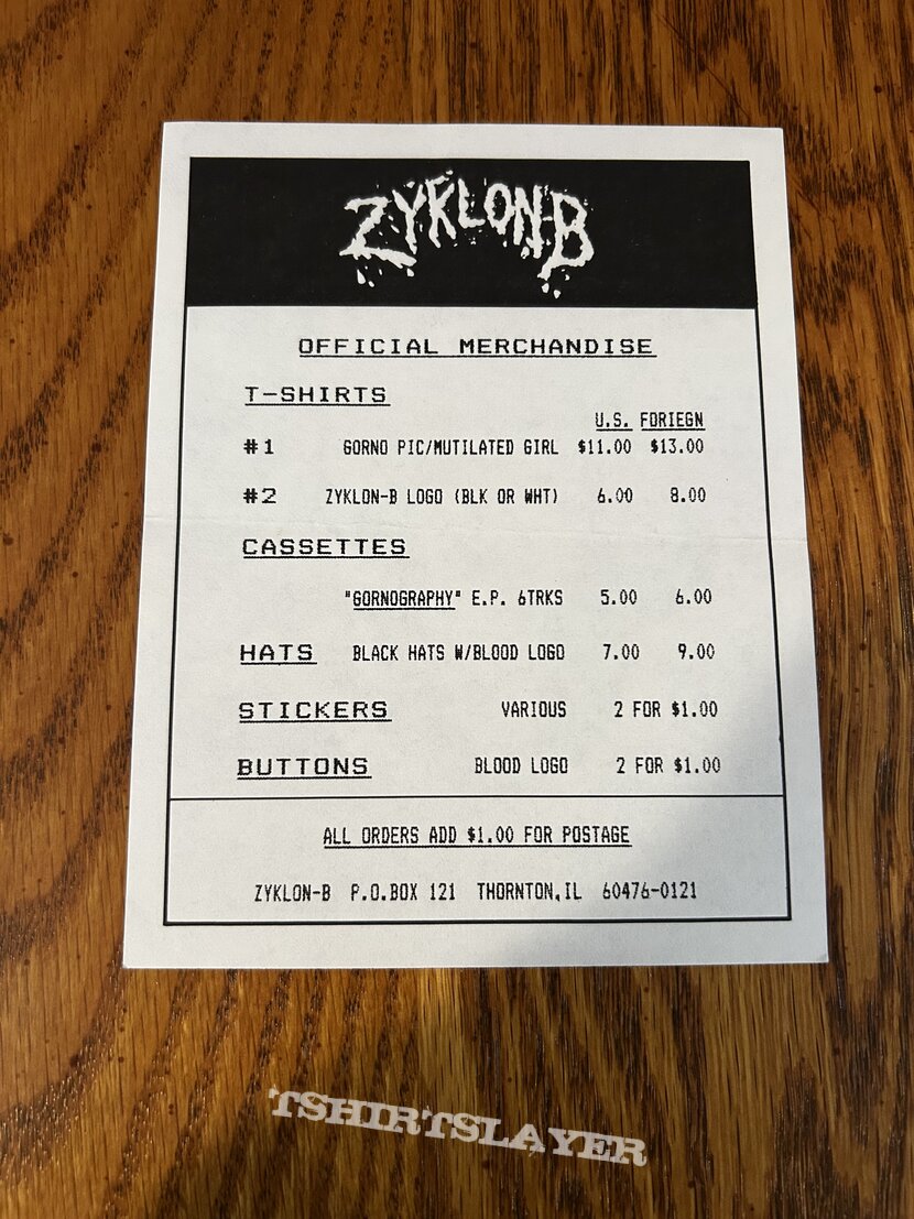 Zyklon-B merchandise handbill 1988