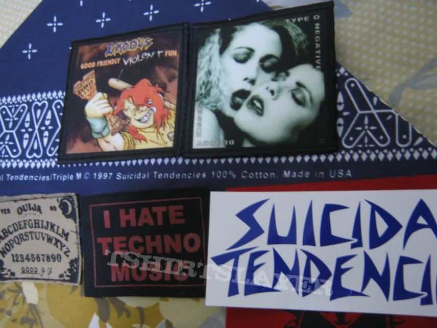 exodus, type o negative, ouija, I hate techno patches, suicidal sticker