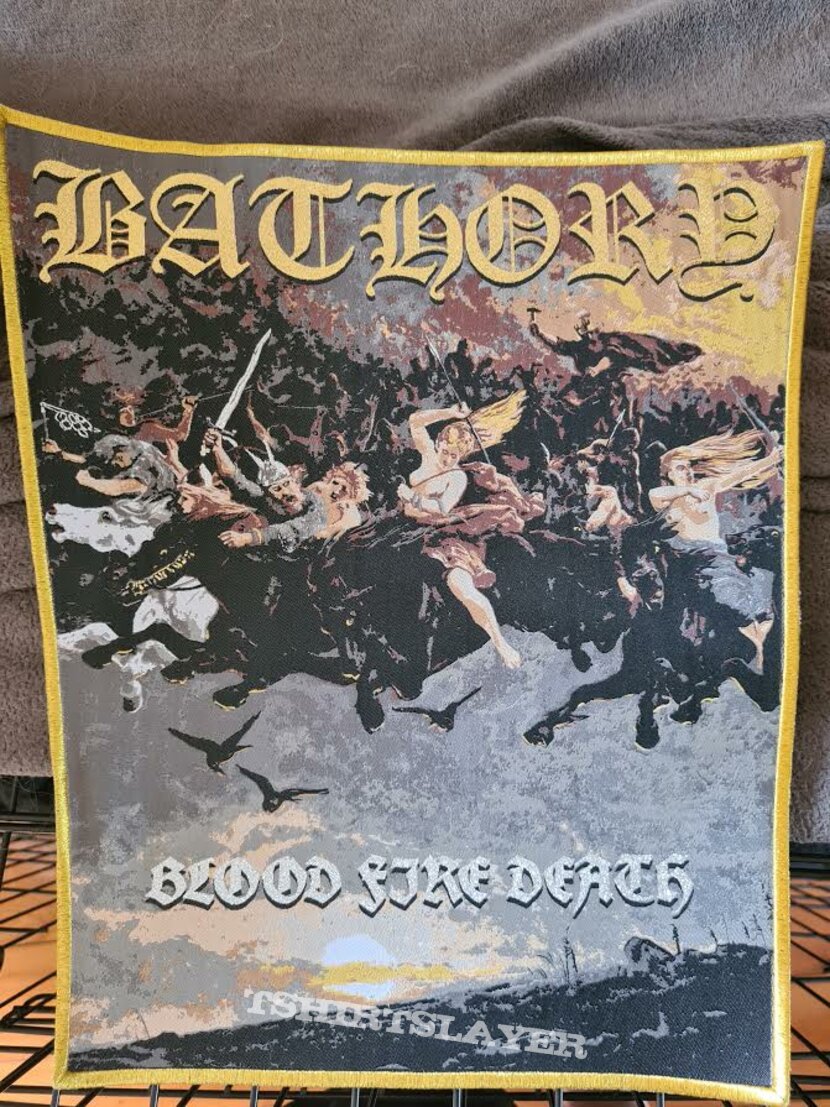 Bathory woven Blood Fire Death backpatch gold border sold out