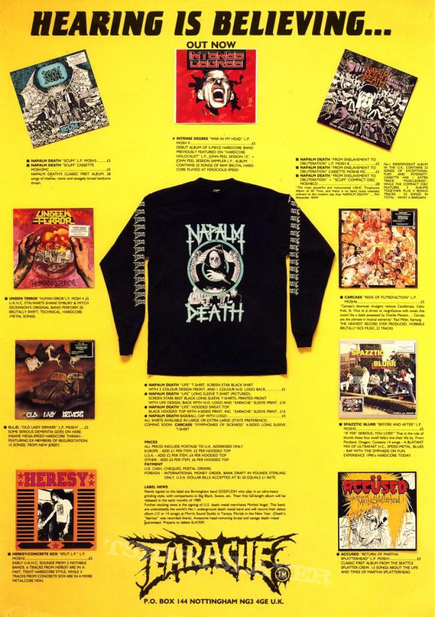 Napalm Death 1988 &quot;life?&quot; Earache longsleeve