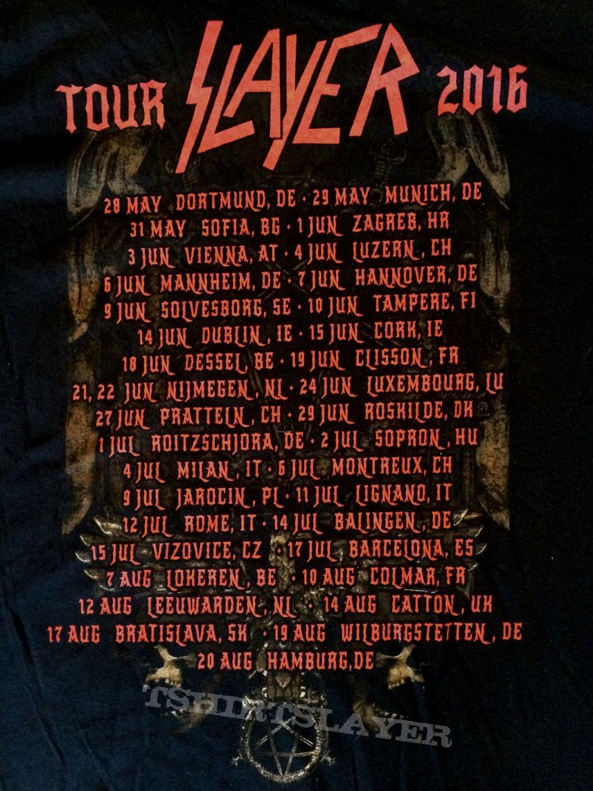 slayer world tour shirt 2016