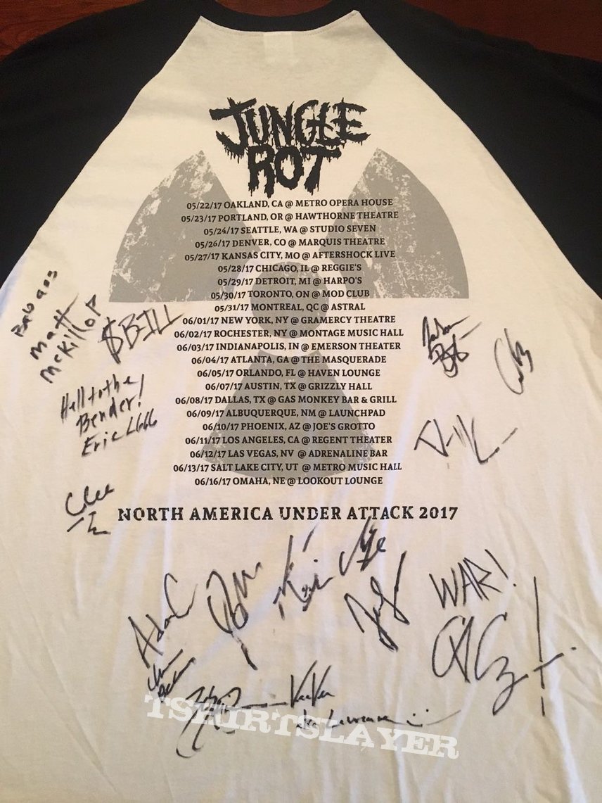 Jungle Rot "North America Under Attack" Raglan Signed By Entire Tour Package Jungle Rot "North America Under Attack" Raglan Signed By Entire Tour Package