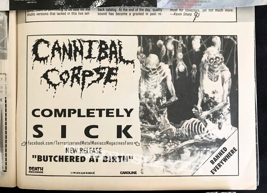 Cannibal Corpse - Butchered at Birth 1992 with USA Tour dates ©️ Direct Merchandising  &amp; Collection