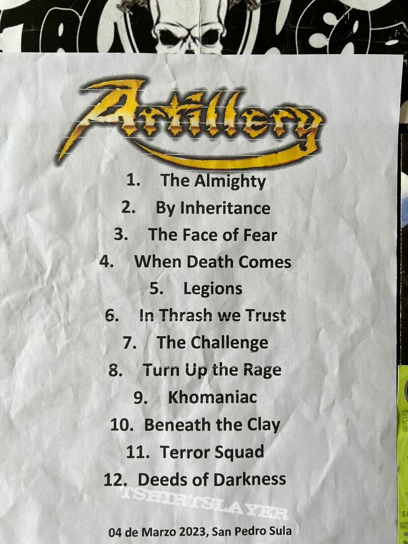 Artillery - Setlist from their Performance in Honduras