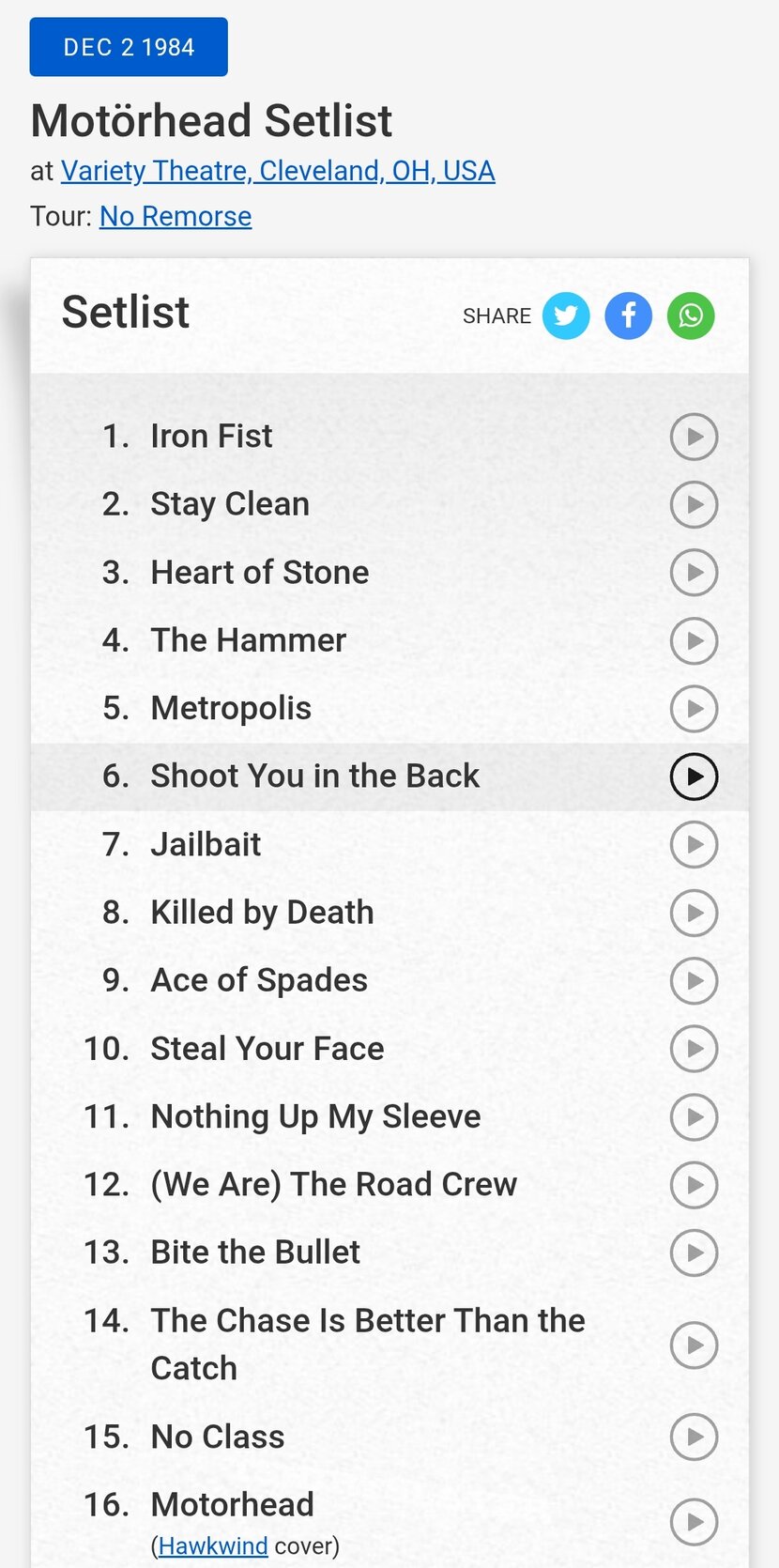 Motörhead - Backstage Pass from 1984 Motörhead - Backstage Pass from 1984