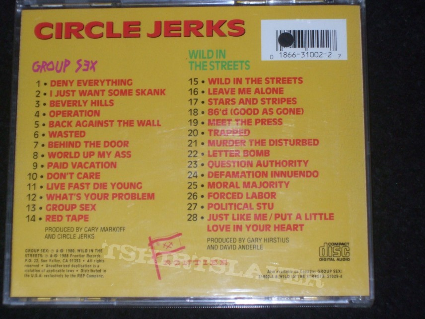 Circle Jerks Group Sex/Wild in the Streets Cd 1992 Frontier Records