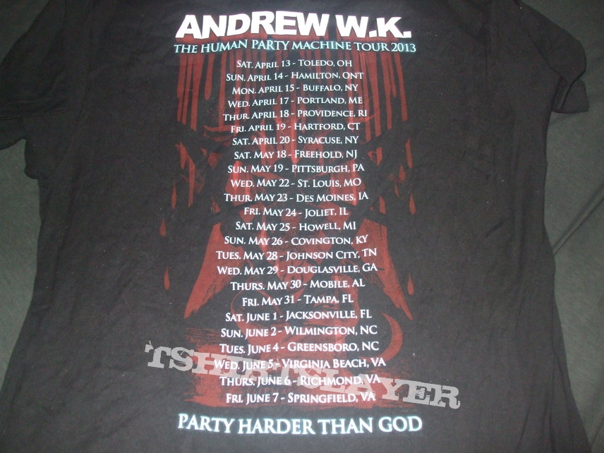 ANDREW W.K. &quot;Human Party Machine Tour &quot; 2013 US Tour shirt