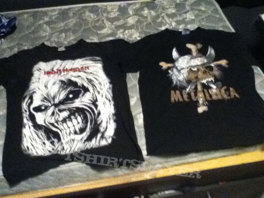 Metallica and Iron Maiden shirts