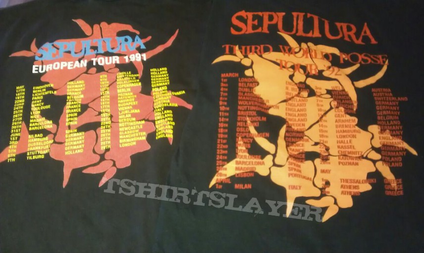 Sepultura tour shirts from 1991/92