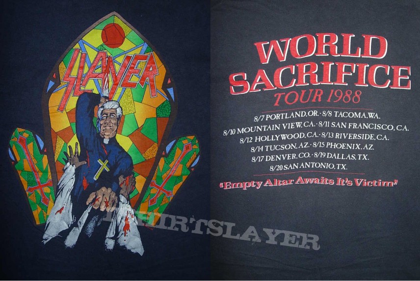 1988 Slayer World Sacrifice Priest Stabbing Aug. 7 - 20 Tour Shirt
