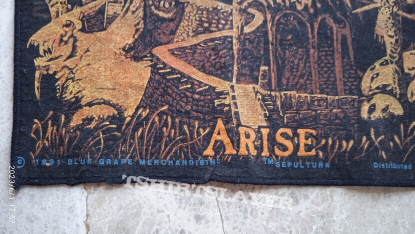 Sepultura Arise backpatches with colour variation.