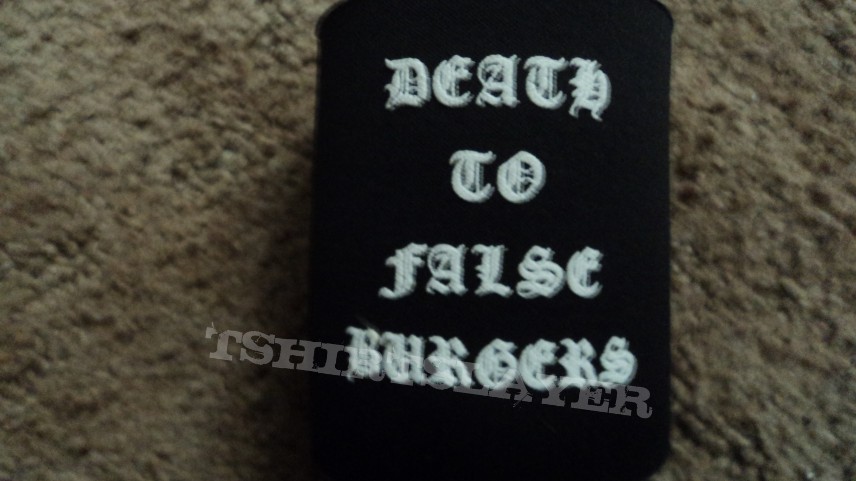 Grill Em All Death To False Burgers Koozie