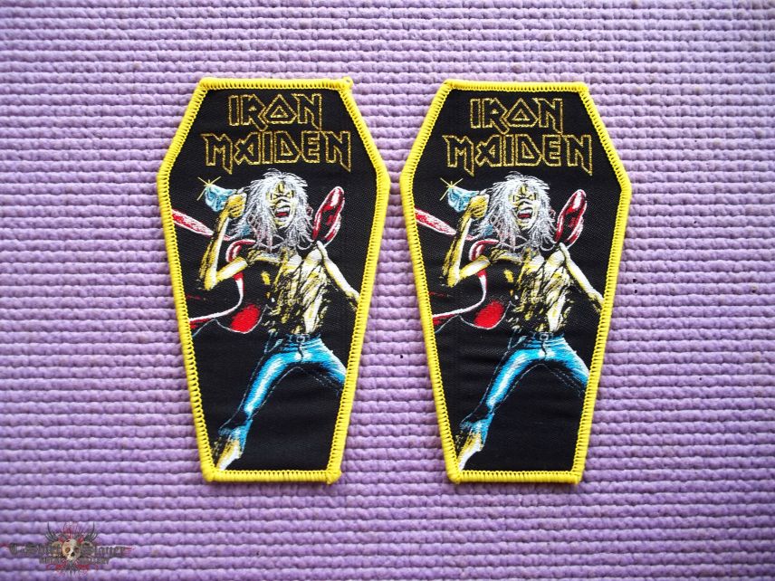 IRON MAIDEN coffin patch yellow border !!