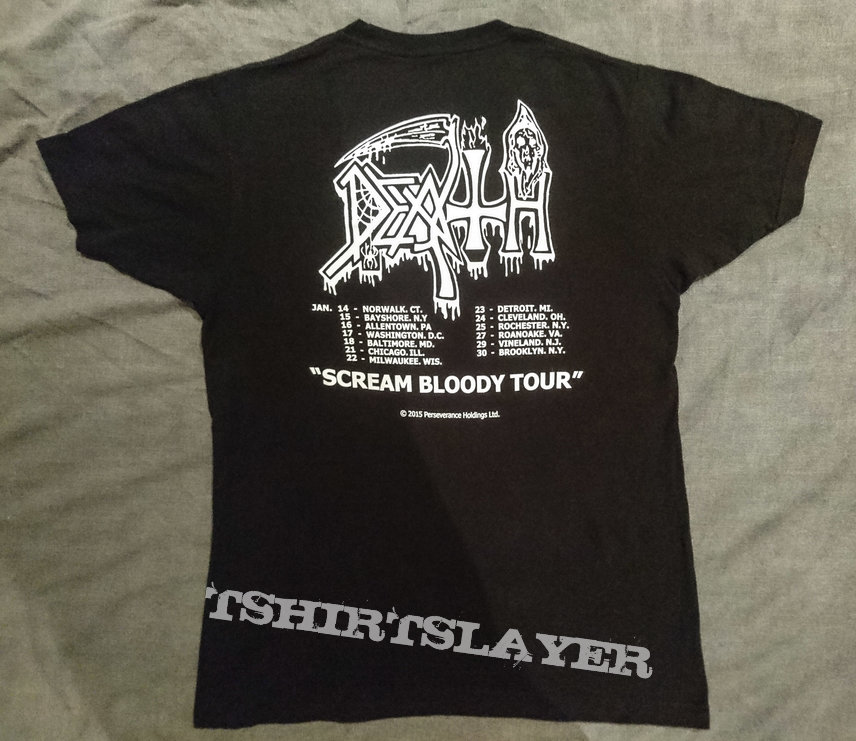 Death - Scream bloody tour reissue shirt, (©2015 Perseverance Holdings Ltd.)  