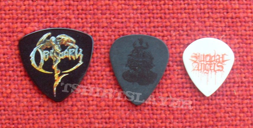 Obituary Some great guitar picks one night! | TShirtSlayer TShirt and  BattleJacket Gallery